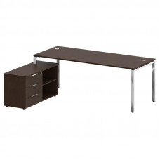 Metal System Direct Стол руковод. с тумбой БГ.СРТ-6.8 (L) Венге Цаво/Нержавеющая Сталь 2100*1620*750