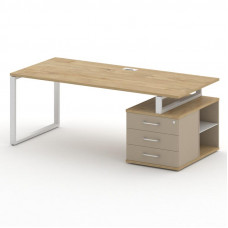 Стол руководителя с опорной тумбой , правый Шифт 2000*904*753 SK.SRT-200.P (R) Тиквуд Светлый/Капучино/Металл Белый