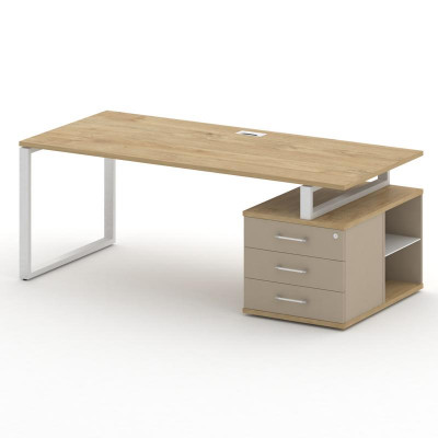 Шифт Стол руководителя с опорной тумбой , правый SK.SRT-200.P (R) Тиквуд Светлый/Капучино/Металл Бел