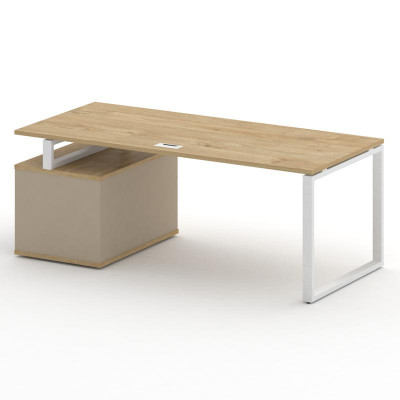 Шифт Стол руководителя с опорной тумбой , правый SK.SRT-200.P (R) Тиквуд Светлый/Капучино/Металл Бел