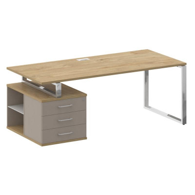 Шифт Стол руководителя с опорной тумбой, левый SK.SRT-200 (L) Тиквуд Светлый/Капучино 2000*904*753