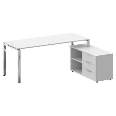 Metal System Direct Стол руковод. с тумбой БГ.СРТ-5.7 (R) Белый/Нержавеющая Сталь 1900*1520*750