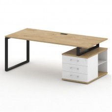 Стол руководителя с опорной тумбой , правый Шифт 2000*904*753 SK.SRT-200.P (R) Тиквуд Светлый/Белый Бриллиант/Металл Черный