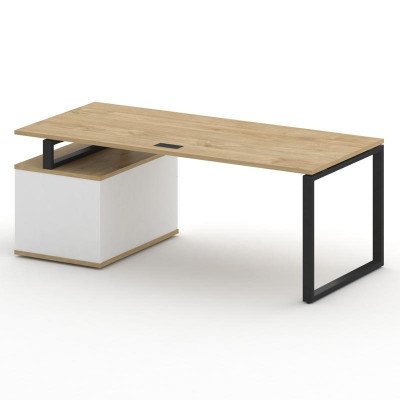 Шифт Стол руководителя с опорной тумбой , правый SK.SRT-200.P (R) Тиквуд Светлый/Белый Бриллиант/Мет