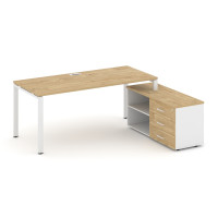 Стол письменный с греденцией правой Стайл Проджект Директ 2180*1480*750 SN-6P.SRG-016.M(R) Тиквуд Светлый/Белый/Тиквуд Светлый/Металл Белый