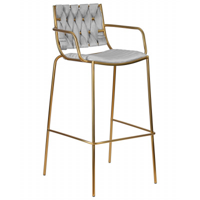 Стул барный DOBRIN MILLER GOLD (светло-серый велюр (135-37))