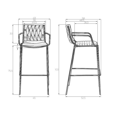 Стул барный DOBRIN MILLER GOLD (светло-серый велюр (135-37))