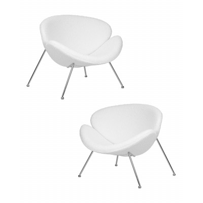 Набор 2 шт Кресло дизайнерское DOBRIN EMILY (белый (букле) ткань , хромированная сталь) - купить в Екатеринбурге, в наличии