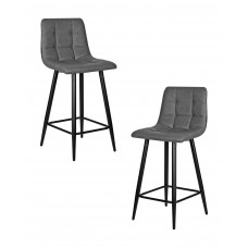 Набор 2 шт Стул полубарный DOBRIN OLIVIA (черные матовые ножки, серая антрацитовая винтажная экокожа (RU-08))