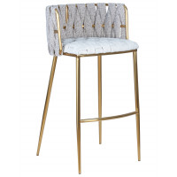 Стул барный DOBRIN EMMA GOLD (белый PU (T-01), белая ткань (F-49))