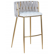 Стул барный DOBRIN EMMA GOLD (белый PU (T-01), белая ткань (F-49))