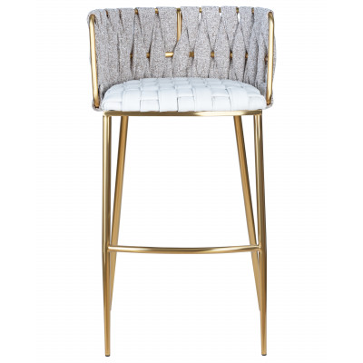 Стул барный DOBRIN EMMA GOLD (белый PU (T-01), белая ткань (F-49))