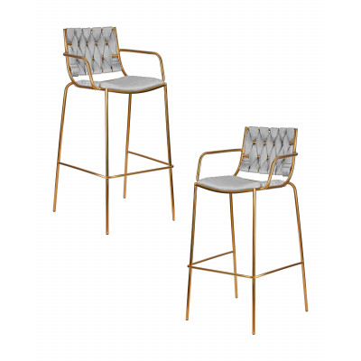 Набор 2 шт Стул барный DOBRIN MILLER GOLD (cветло-серый велюр (135-37))