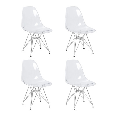 Набор 4 шт Стул обеденный DOBRIN DSR CASPER (ножки хром, цвет прозрачный)