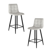 Набор 2 шт Стул полубарный DOBRIN OLIVIA (черные матовые ножки, светло-серый велюр (108-52))