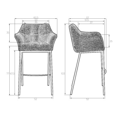 Набор 2 шт Стул барный DOBRIN LUCAS (серая ткань (F-22))