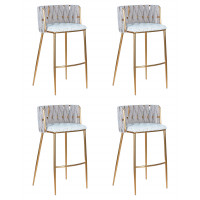 Набор 4 шт Стул барный DOBRIN EMMA GOLD (белый PU (T-01), белая ткань (F-49))