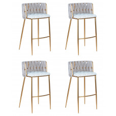 Набор 4 шт Стул барный DOBRIN EMMA GOLD (белый PU (T-01), белая ткань (F-49))