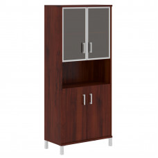 Шкаф высокий с малыми стеклянными дверьми в AL-рамке и глухими B 430.9 Бургунди 900х450х2054 BORN