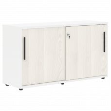 Шкаф низкий с дверьми купе ELC 1343 Ясень Траун/Черный/Белый 1346х430х750 EDIS