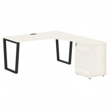 Стол эргономичный с тумбой EVCET 1518(R) Ясень Траун/Черный 1560х1880х750 EDIS