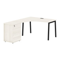 Стол эргономичный с тумбой ELCET 1318(L) Ясень Траун/Черный 1360х1880х750 EDIS