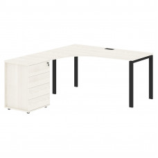 Стол эргономичный с тумбой EUCET 1518(L) Ясень Траун/Черный 1560х1880х750 EDIS