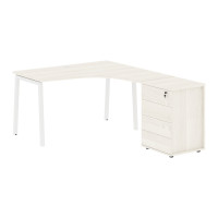 Стол эргономичный с тумбой ELCET 1318(R) Ясень Траун/Белый 1360х1880х750 EDIS