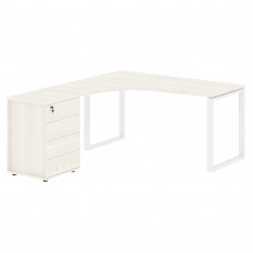 Стол эргономичный с тумбой EQCET 1518(L) Ясень Траун/Белый 1560х1880х750 EDIS