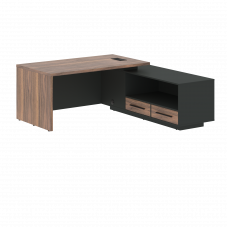 Стол руководителя с тумбой VRCT 1919(R) Американский орех/Черный матовый/Яшма черный 1900х1900х750 V