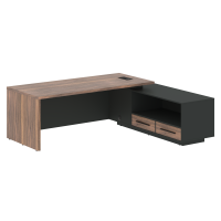 Стол руководителя с тумбой VRCT 2319(R) Американский орех/Черный матовый/Яшма черный 2300х1900х750 V