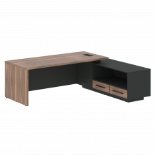 Стол руководителя с тумбой VRCT 2319(R) Американский орех/Черный матовый/Яшма черный 2300х1900х750 V