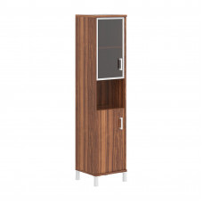 Шкаф-колонка высокая с малой стеклян. дверью в AL-рамке и глухой B 431.9(L) Орех Даллас 475х450х2054