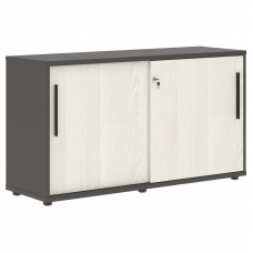 Шкаф низкий с дверьми купе ELC 1343 Ясень Траун/Черный/Мокко 1346х430х750 EDIS