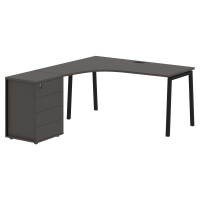 Стол эргономичный с тумбой ELCET 1518(L) Мокко/Черный 1560х1880х750 EDIS