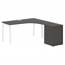 Стол эргономичный с тумбой ELCET 1518(R) Мокко/Белый 1560х1880х750 EDIS