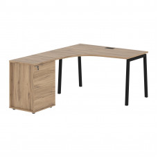 Стол эргономичный с тумбой ELCET 1318(L) Дуб Денвер светлый/Черный 1360х1880х750 EDIS