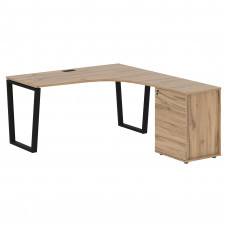 Стол эргономичный с тумбой EVCET 1518(R) Дуб Денвер светлый/Черный 1560х1880х750 EDIS