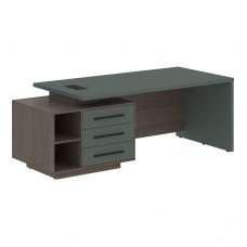 Стол руководителя с тумбой VCT 2190(L) Нефрит/Черный матовый/Дуб Сильвер 2100х900х750 VELION