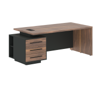 Стол руководителя с тумбой VRCT 2090(L) Американский орех/Черный матовый/Яшма черный 2000х900х750 VE