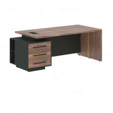 Стол руководителя с тумбой VRCT 2090(L) Американский орех/Черный матовый/Яшма черный 2000х900х750 VE