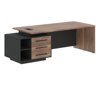 Стол руководителя с тумбой VRCT 2390(L) Американский орех/Черный матовый/Яшма черный 2300х900х750 VE