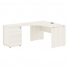 Стол эргономичный с тумбой EDCET 1318(L) Ясень Траун/Черный 1360х1880х750 EDIS