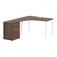 Стол эргономичный с тумбой ELCET 1318(L) Дуб Денвер тёмный/Белый 1360х1880х750 EDIS