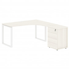 Стол эргономичный с тумбой EQCET 1518(R) Ясень Траун/Белый 1560х1880х750 EDIS