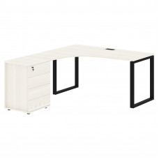 Стол эргономичный с тумбой EQCET 1518(L) Ясень Траун/Черный 1560х1880х750 EDIS