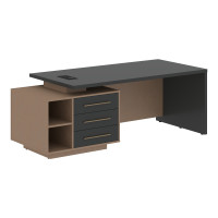 Стол руководителя с тумбой VCT 2190(L) Яшма черный/Бронза браш/Кобра 2100х900х750 ВЕЛИОН (VELION)
