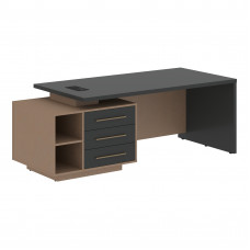 Стол руководителя с тумбой VCT 2190(L) Яшма черный/Бронза браш/Кобра 2100х900х750 VELION