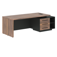 Стол руководителя с тумбой VRCT 2390(R) Американский орех/Черный матовый/Яшма черный 2300х900х750 VE