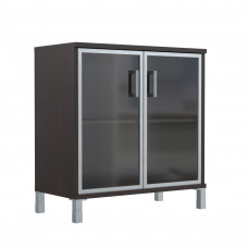 Шкаф низкий со стеклянными дверьми в AL-рамке B 410.4 Венге Магия 900х450х920 BORN